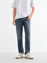 Men's Slim-Fit Washed Jeans with Silk Blend